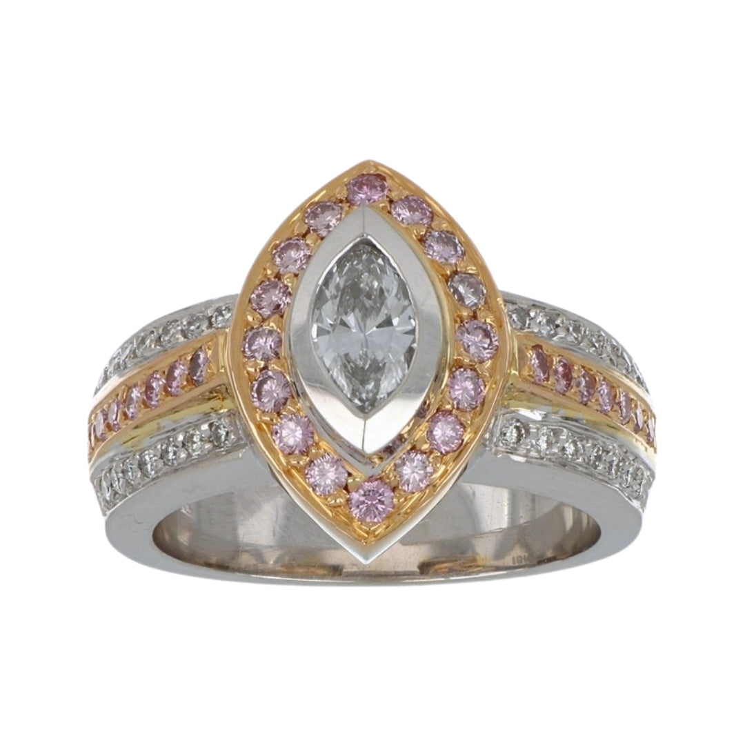 White Diamond Ring (White Diamond 0.45 cts. Pink Diamond 0.51 cts. White Diamond 0.22 cts.)