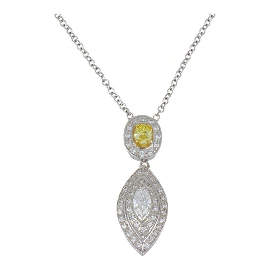 Yellow Diamond Necklace (White Diamond 0.57 cts. Round Cut White Diamond 0.55 cts.)