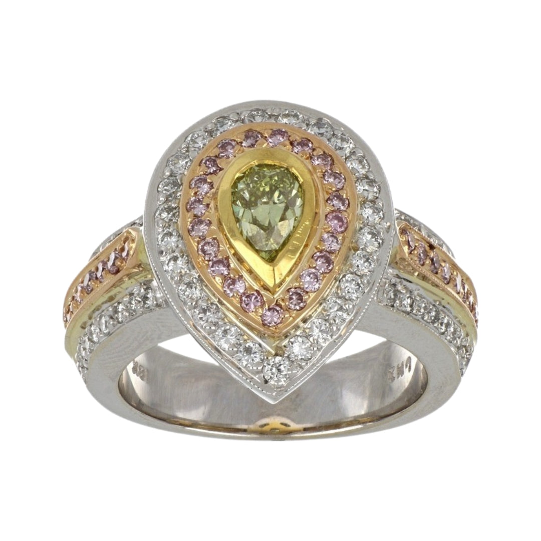 Yellow Diamond Ring (Yellow Diamond 0.6 cts. Round Pink Diamond 0.37 cts. Round White Diamond 0.57 cts.)