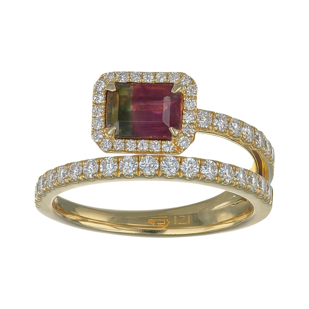 Watermelon Tourmaline Ring (Watermelon Tourmaline 0.83 cts. White Diamond 0.46 cts.)