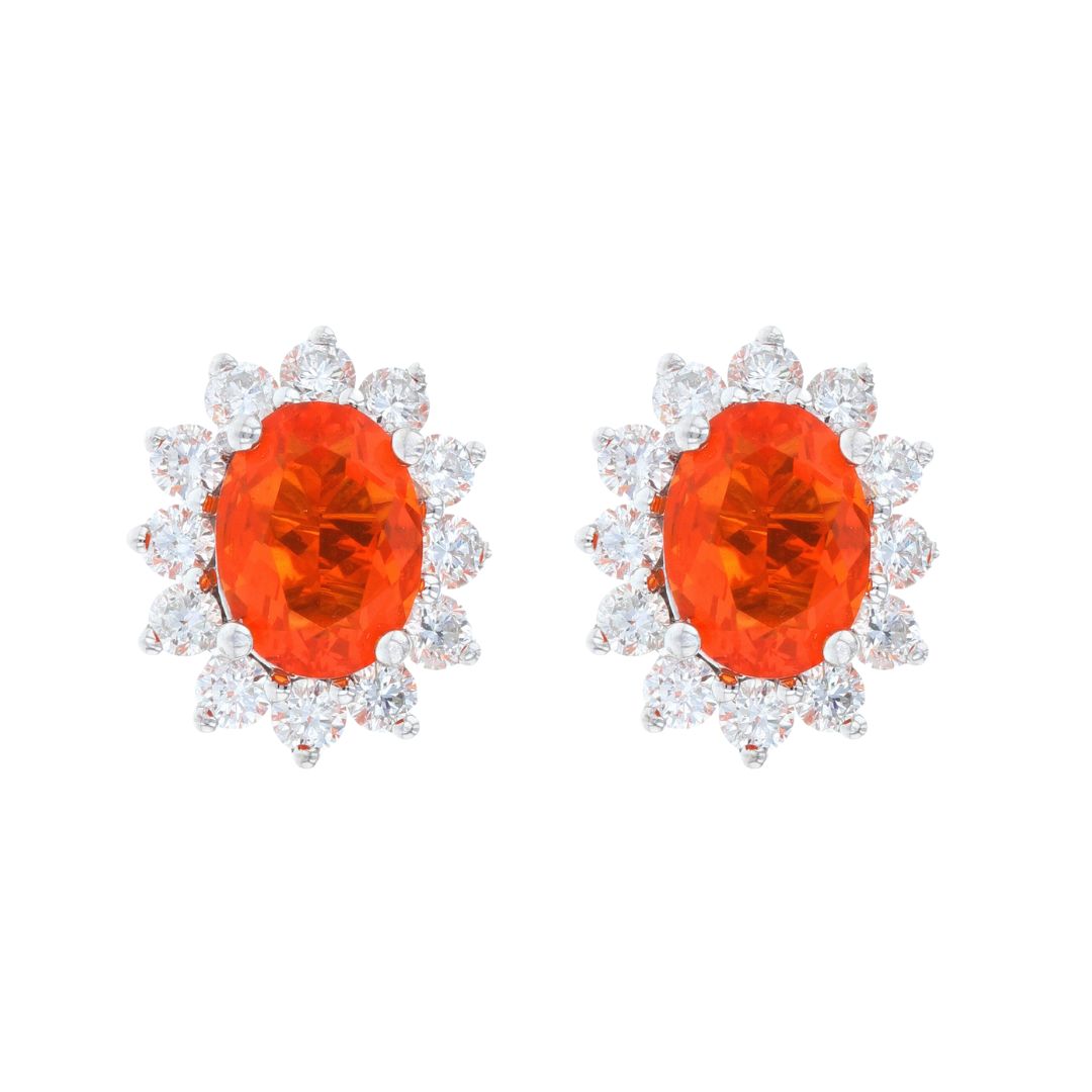 Fire Opal Earrings (Fire Opal 1.58 cts. White Diamond 1.03 cts.)
