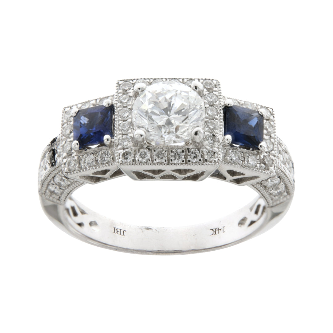 White Diamond Ring (White Diamond 1.01 cts. H SI1 Blue Diamond 0.6 cts. White Diamond 0.6 cts.)