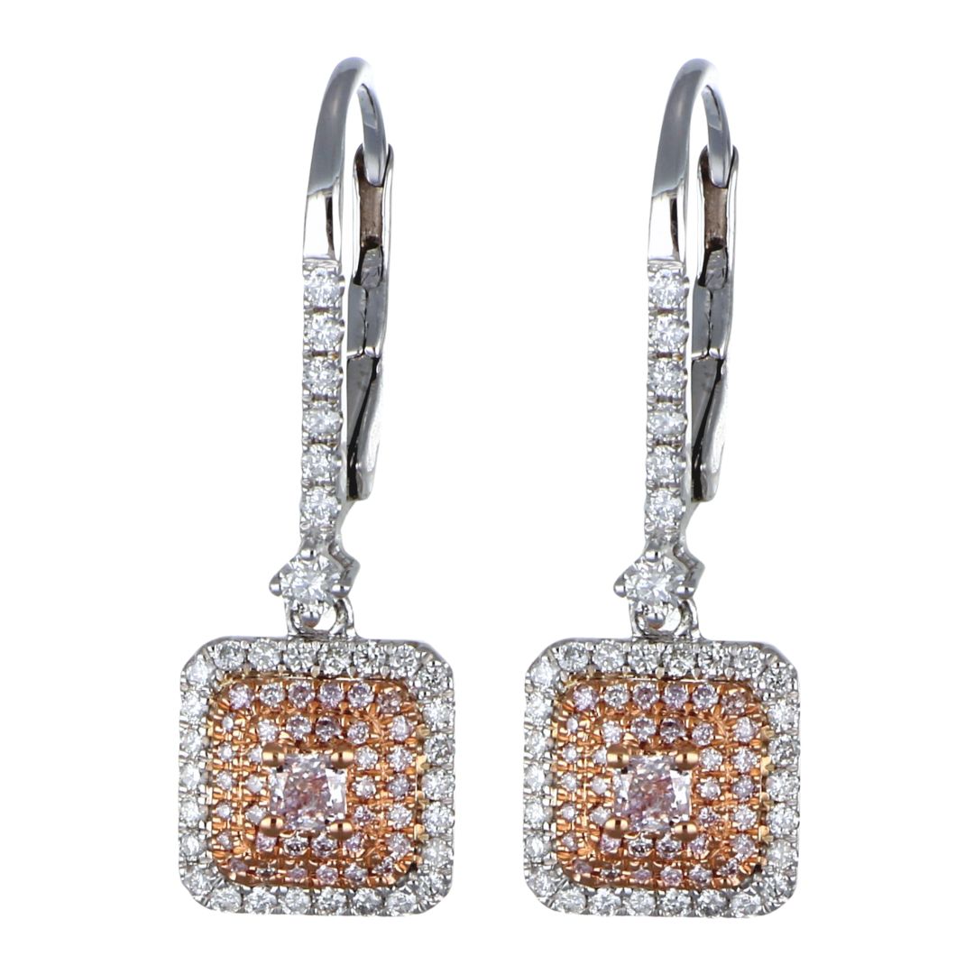 Pink Diamond Earrings (Pink Diamond 0.15 cts. Pink Diamond 0.17 cts. White Diamond 0.42 cts.)