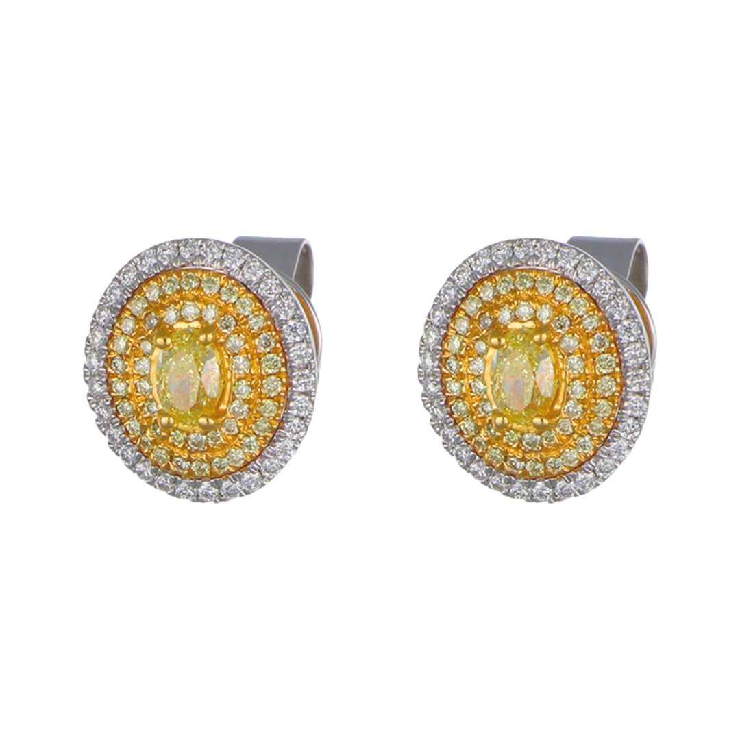 Yellow Diamond Earrings (Yellow Diamond 0.32 cts. Yellow Diamond 0.16 cts. White Diamond 0.17 cts.)