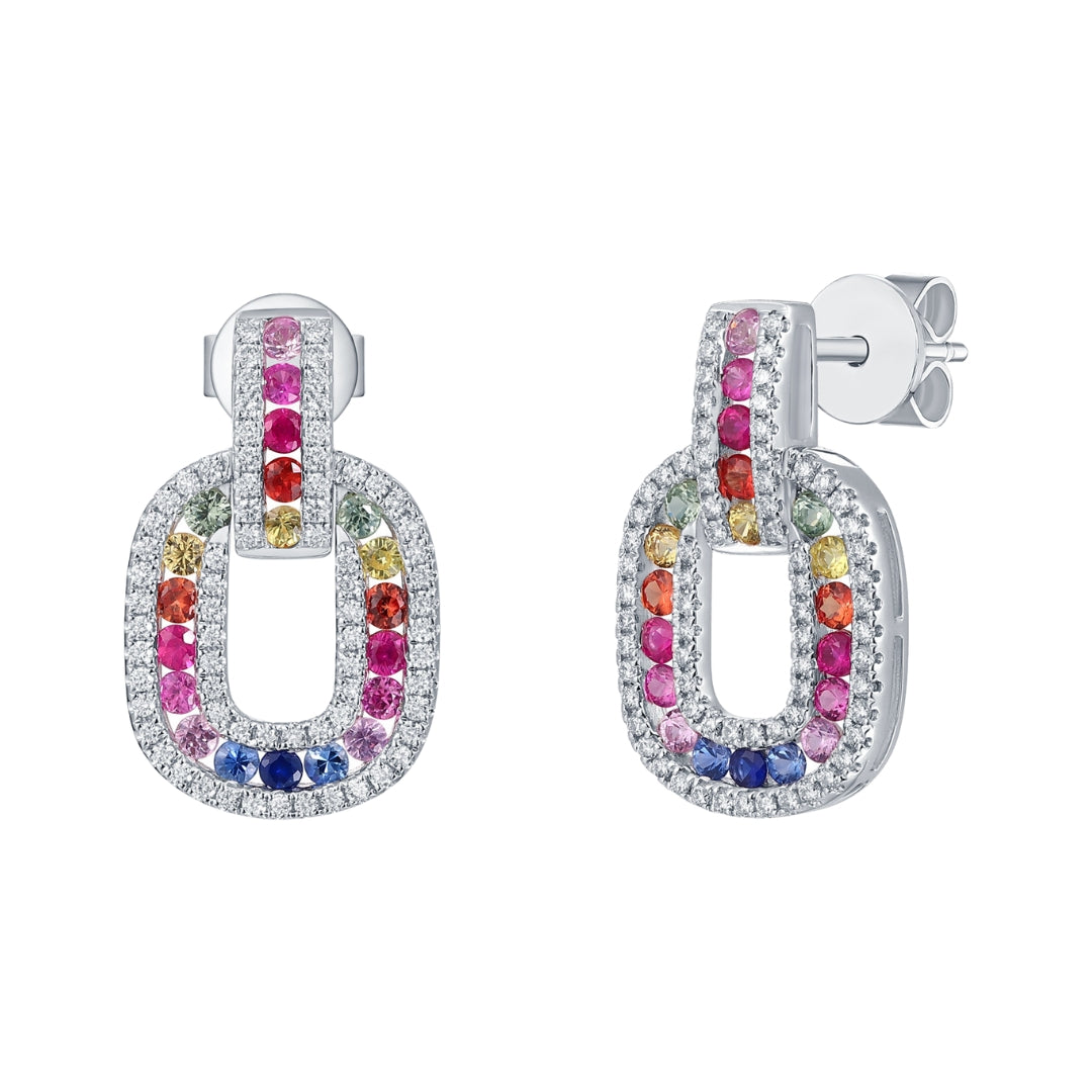 Multi-Color Sapphire Earrings (Multi-Color Sapphire 0.93 cts. White Diamond 0.39 cts.)