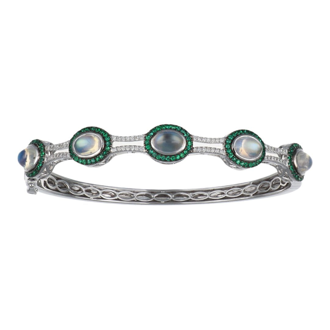 Rainbow Moon Stone Bangle (Rainbow Moon Stone 4.67 cts. Emerald 0.54 cts. White Diamond 0.22 cts.)