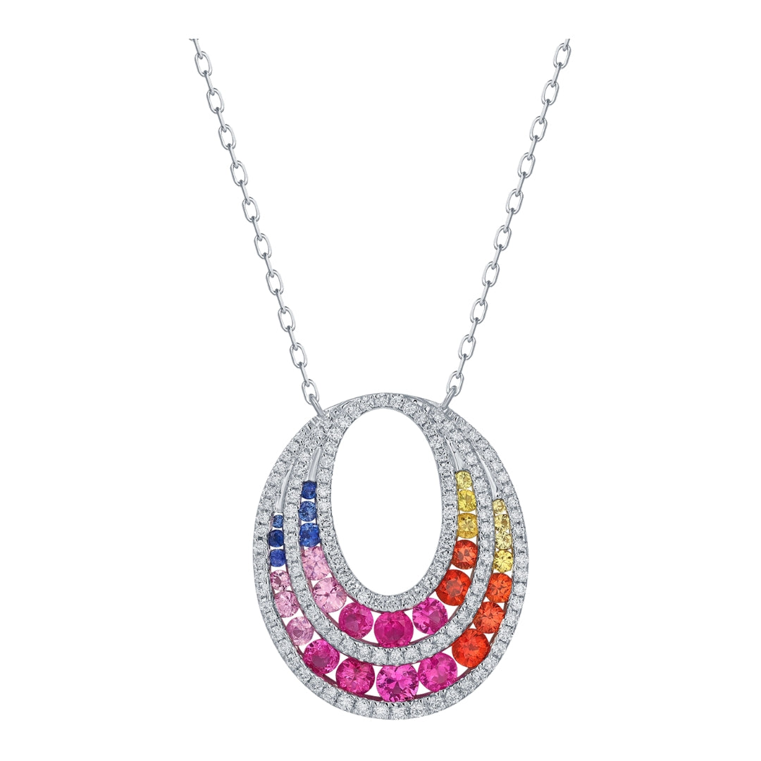 Multi-Color Sapphire Necklace (Multi-Color Sapphire 1.39 cts. White Diamond 0.48 cts.)