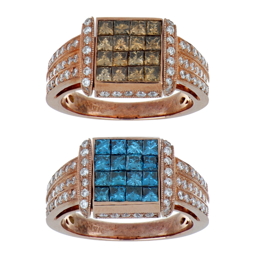 Brown and Blue Diamond Ring (Blue Diamond 1.12 cts. Brown Diamond 1.06 cts. White Diamond 0.56 cts.)