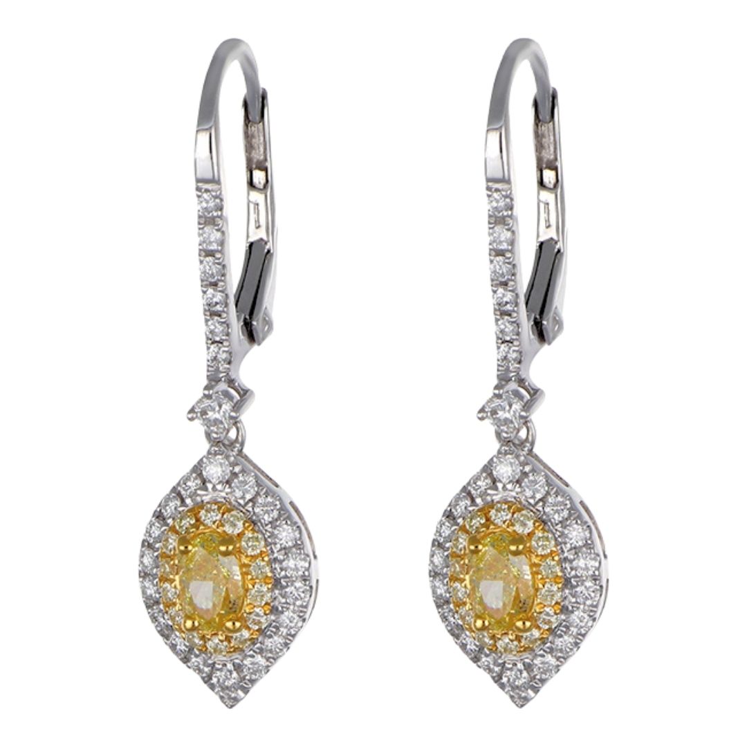 Yellow Diamond Earrings (Yellow Diamond 0.55 cts. Yellow Diamond 0.14 cts. White Diamond 0.38 cts.)