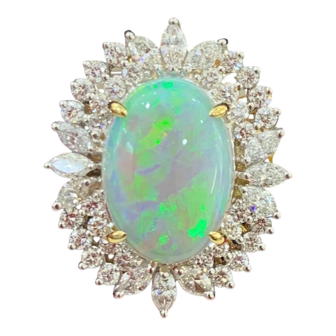 White Opal Ring (White Opal 4.52 cts. White Diamond 0.83 cts. White Diamond 0.87 cts.)