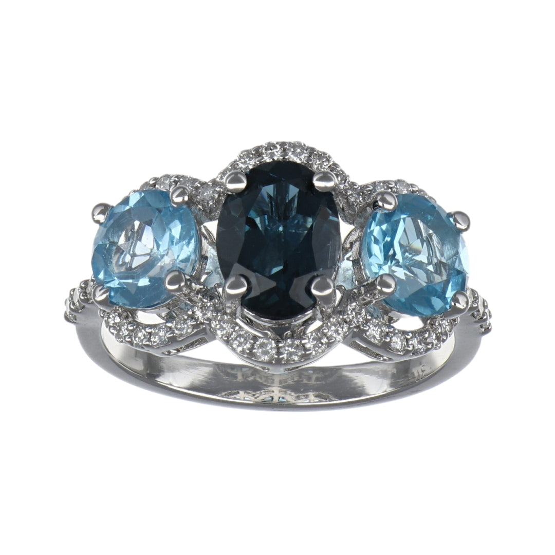 London Blue Topaz Ring (London Blue Topaz 3.24 cts. Blue Topaz Included cts. White Diamond 0.31 cts.)