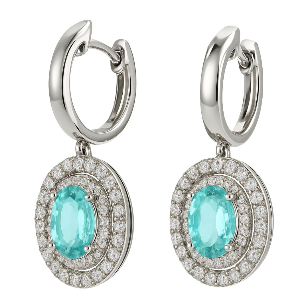 Paraiba Tourmaline Earrings (Paraiba Tourmaline 1.27 cts. White Diamond 0.63 cts.)