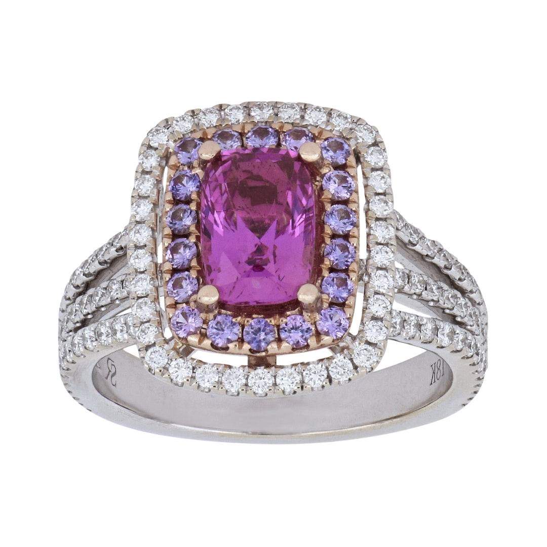 Pink Sapphire Ring (Pink Sapphire 1.59 cts. Round Purple Sapphire 0.31 cts. White Diamond 0.56 cts.)