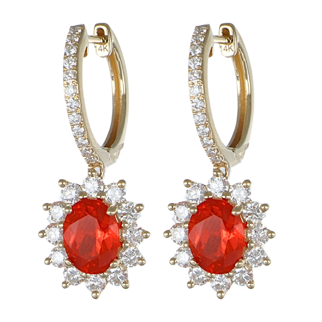 Fire Opal Earrings (Fire Opal 1.8 cts. White Diamond 1.22 cts. White Diamond 0.27 cts.)