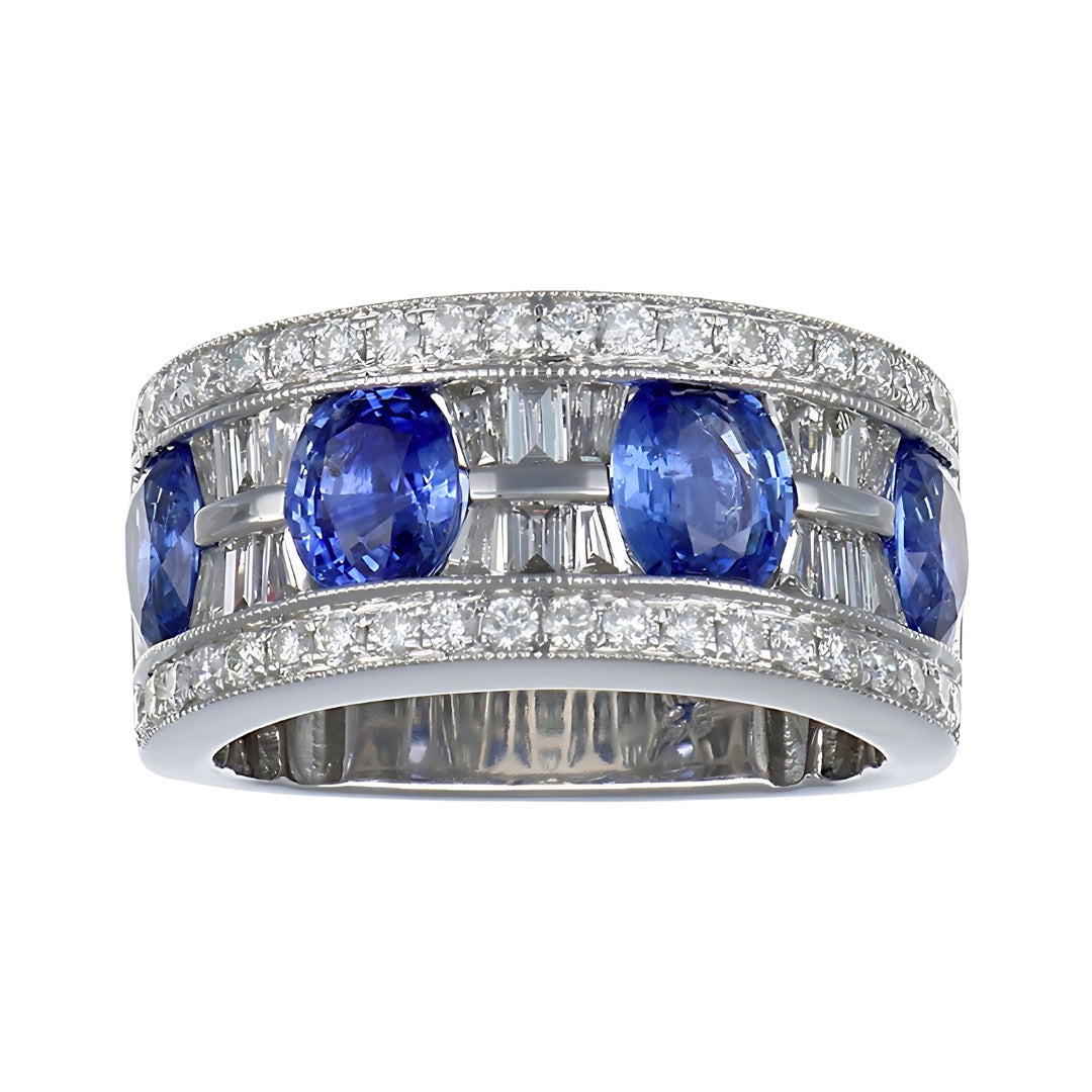 Blue Sapphire Ring (Blue Sapphire 3.44 cts. White Diamond 0.5 cts. White Diamond 0.47 cts.)