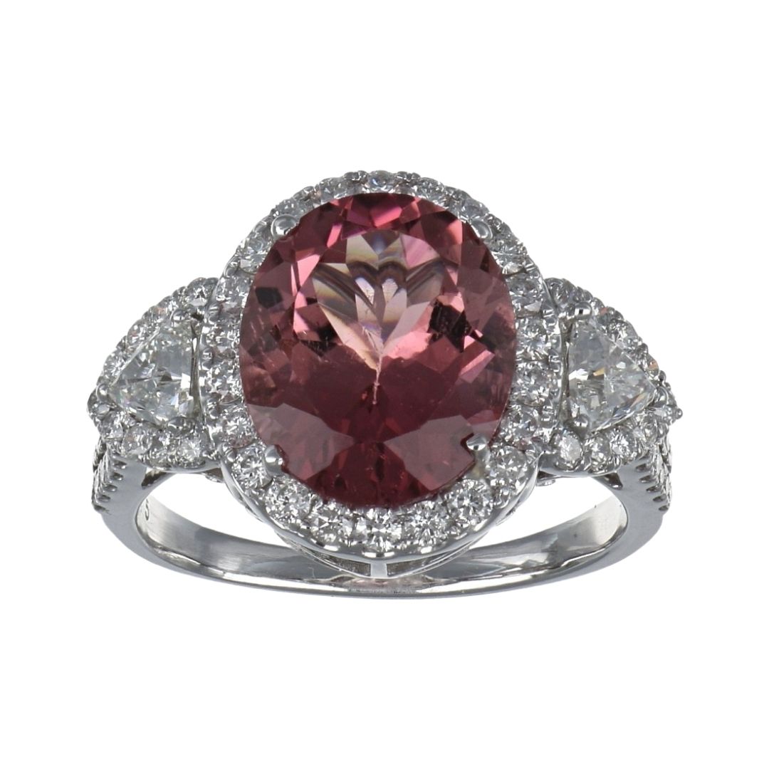 Pink Tourmaline Ring (Pink Tourmaline 4.65 cts. White Diamond 0.49 cts. White Diamond 0.76 cts.)