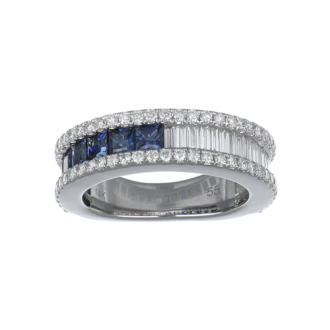 Blue Sapphire Ring (Blue Sapphire 1.08 cts. White Diamond 0.64 cts. White Diamond 0.43 cts.)