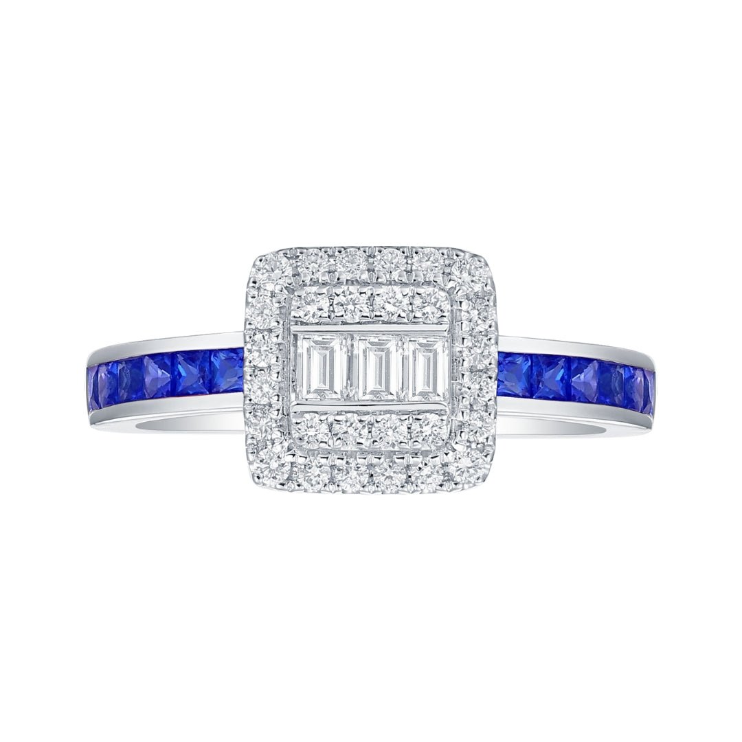 Blue Sapphire Ring (Blue Sapphire 0.56 cts. White Diamond 0.25 cts. White Diamond 0.17 cts.) Not Net