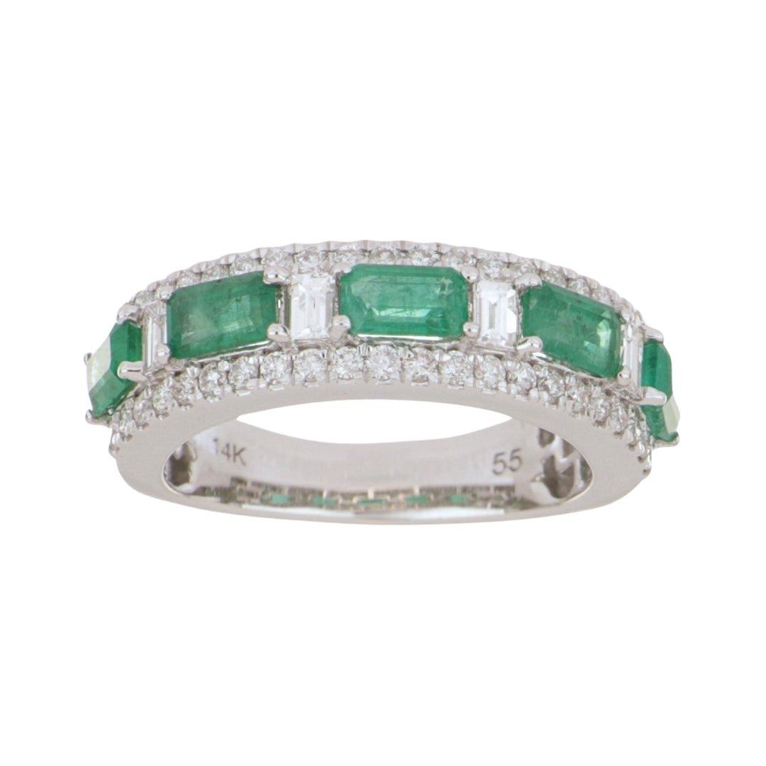 Emerald Ring (Emerald Cut Emerald 1.3 cts. White Diamond 0.44 cts. White Diamond 0.24 cts.) Not Net