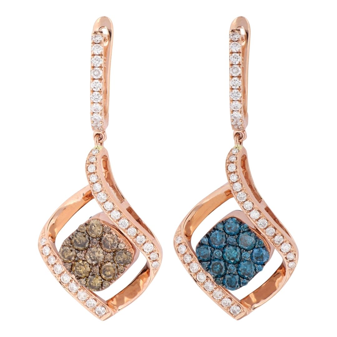 Brown Diamond Earrings (Brown Diamond 0.97 cts. Blue Diamond 0.95 cts. Cut White Diamond 0.48 cts.)