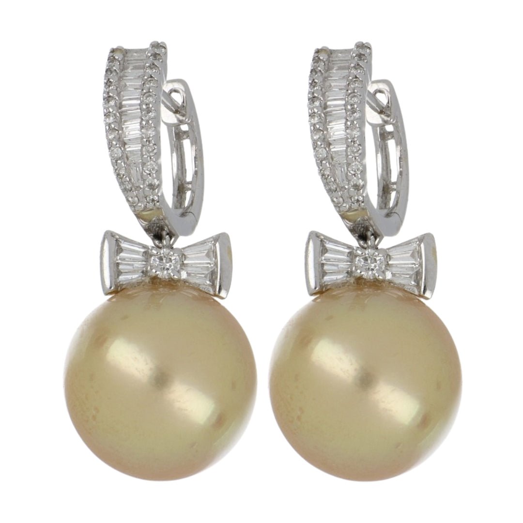 Gold Pearl Earrings (Gold Pearl White Diamond 0.5 cts. White Diamond Included cts.) Not Net