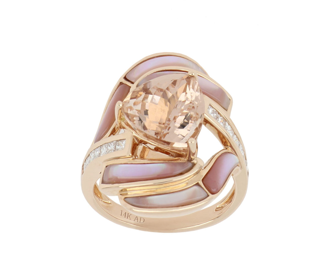 Morganite and Pink Mother of Pearl Ladies Ring (Morganite 4.27 cts. Pink Mother of Pearl 1.6 cts. White Diamond 0.43 cts.) Not Net