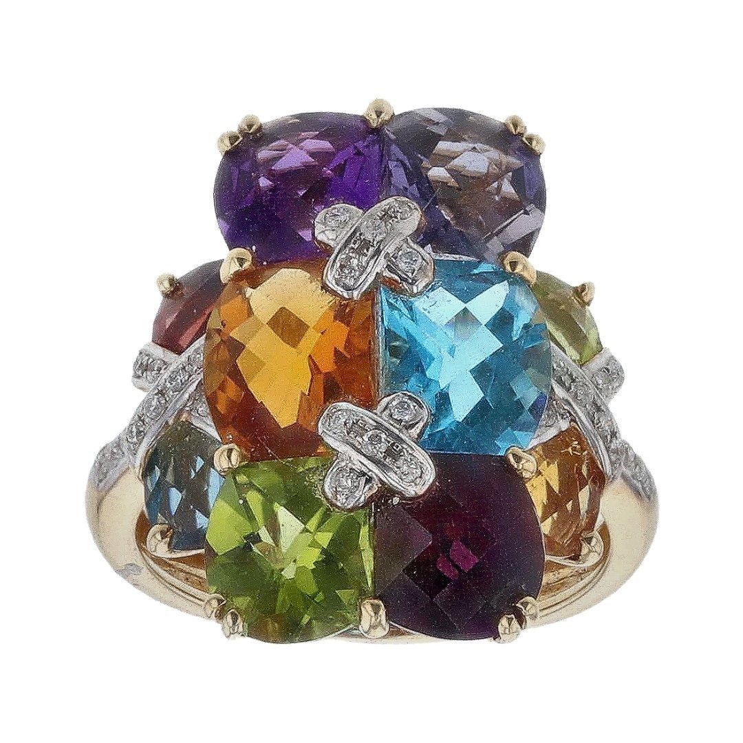 Multi - Color Gem Stones Ring (Multi - Color Gem Stones 10.65 cts. Cut White Diamond 0.13 cts.) Not Net