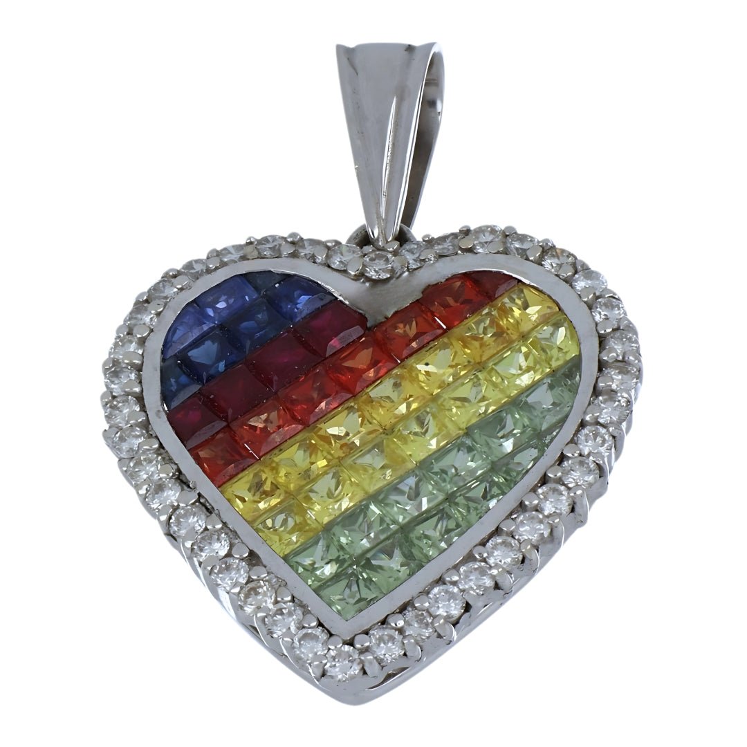 Multi - Color Sapphire Pendant (Multi - Color Sapphire 4.55 cts. Cut White Diamond 0.72 cts.) Not Net