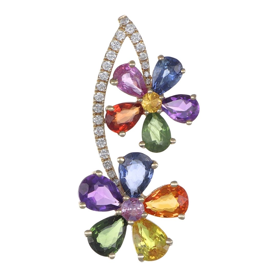 Multi - Color Sapphire Pendant (Multi - Color Sapphire 6.72 cts. Multi - Color Sapphire Included cts. White Diamond 0.23 cts.) Not Net