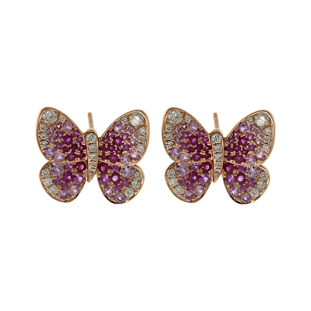 Pink Sapphire Earrings (Pink Sapphire 1.05 cts. Ruby 0.51 cts. White Diamond 0.47 cts.) Not Net