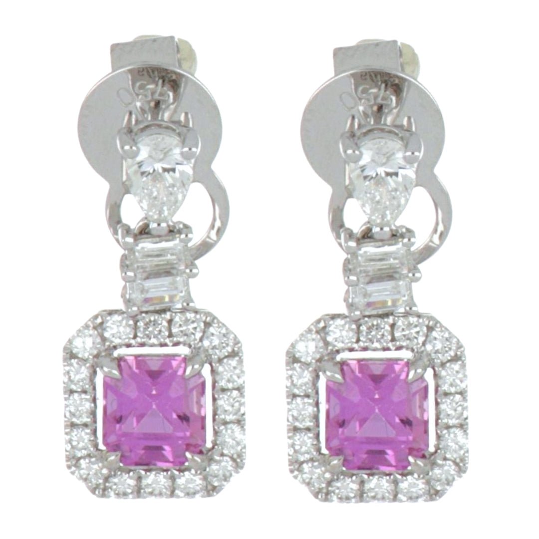 Pink Sapphire Earrings (Pink Sapphire 1.79 cts. White Diamond 0.3 cts. White Diamond 0.62 cts.) Not Net