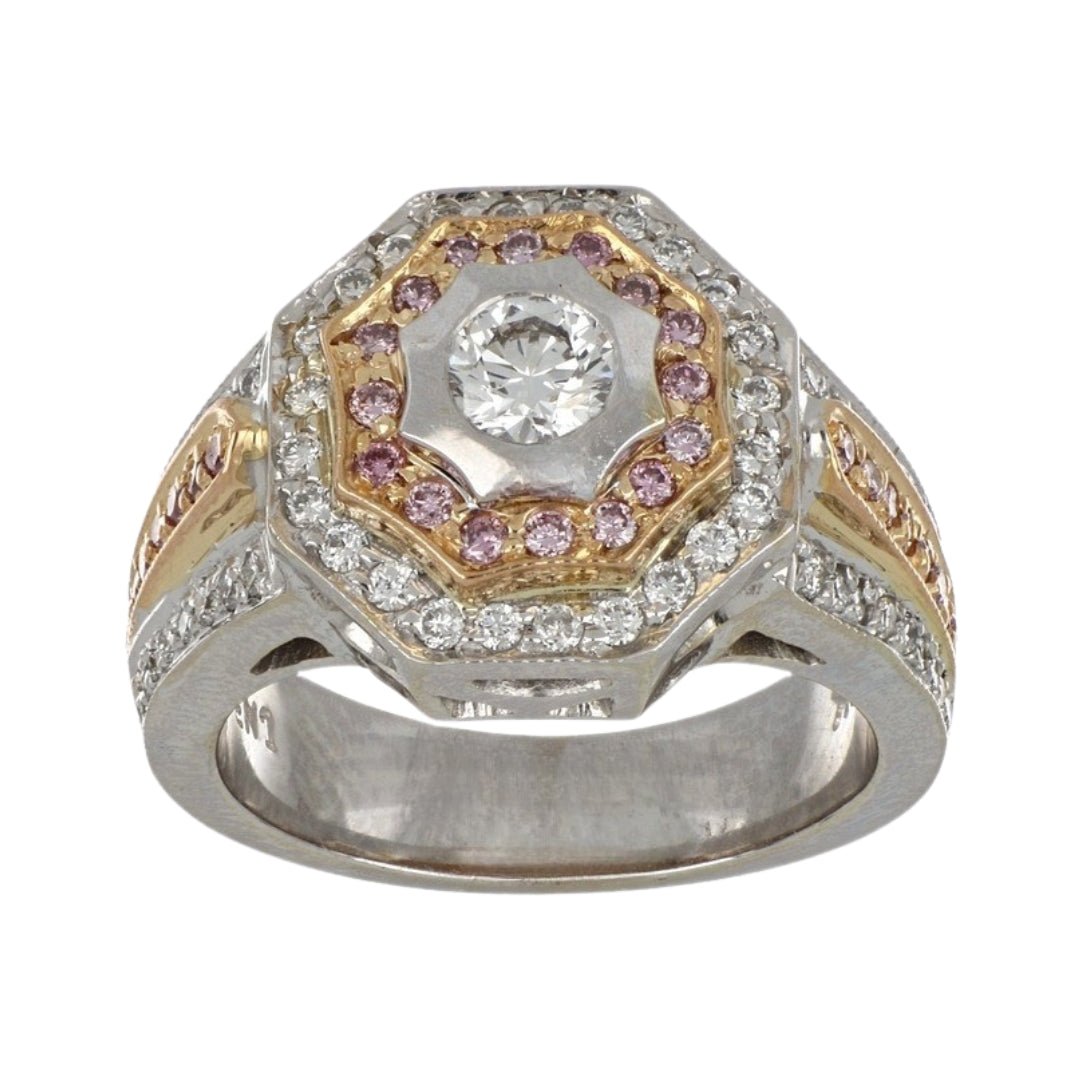 White Diamond Ring (White Diamond 0.37 cts. Pink Diamond 0.3 cts. White Diamond 0.49 cts.) Not Net