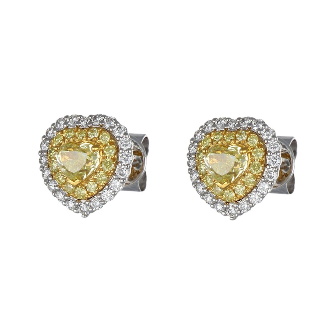 Yellow Diamond Earrings (Yellow Diamond 0.82 cts. Yellow Diamond 0.21 cts. White Diamond 0.33 cts.) Not Net