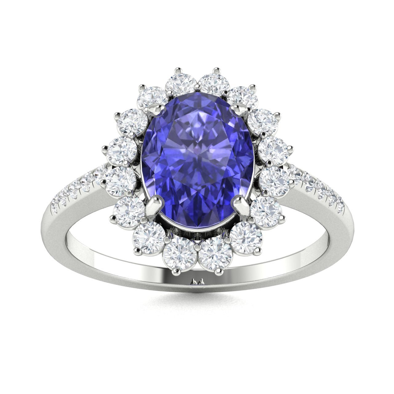 100% Natural Blue Tanzanite Oval Cut 18Kt White Gold Ring with Diamonds