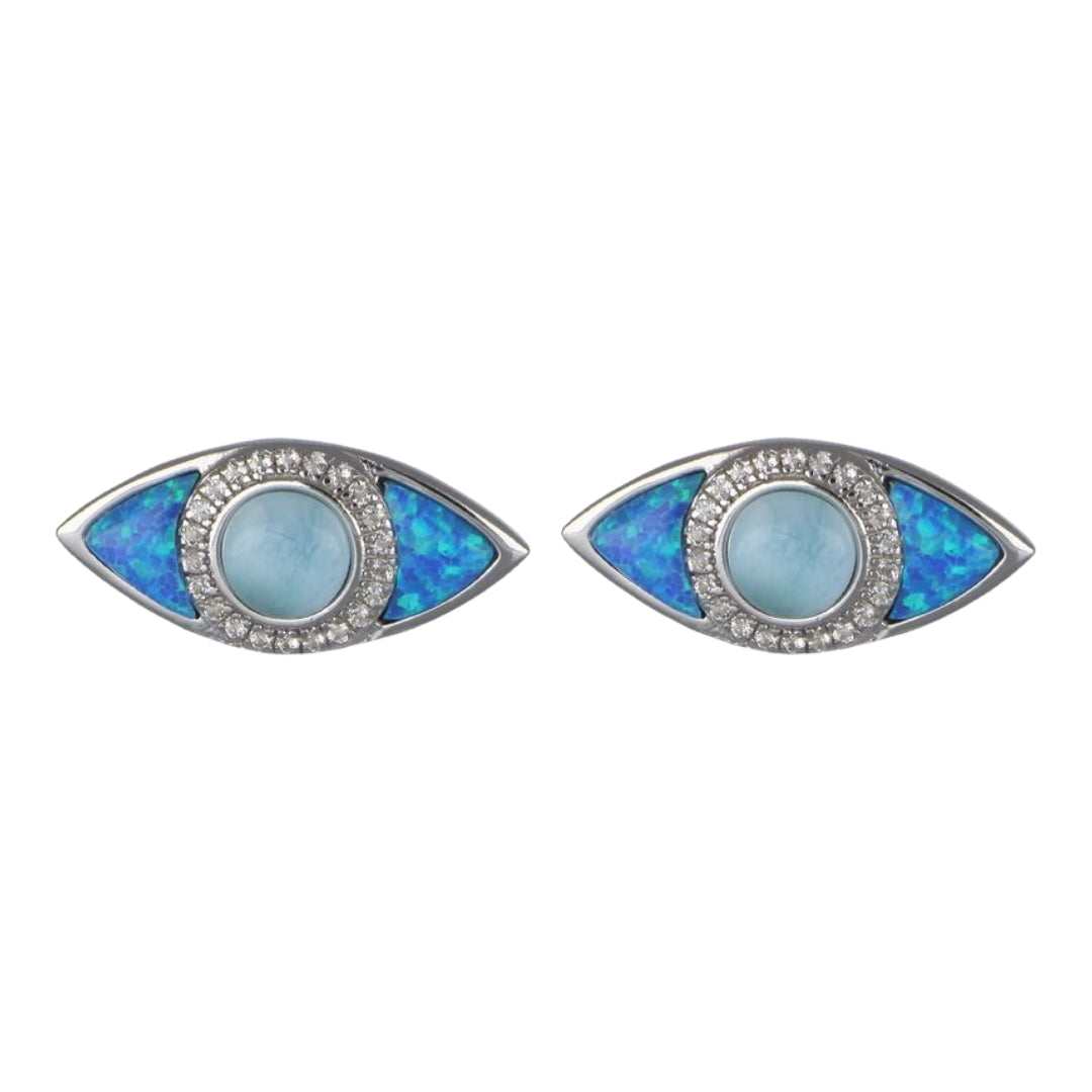 Larimar Evil Eye Earrings