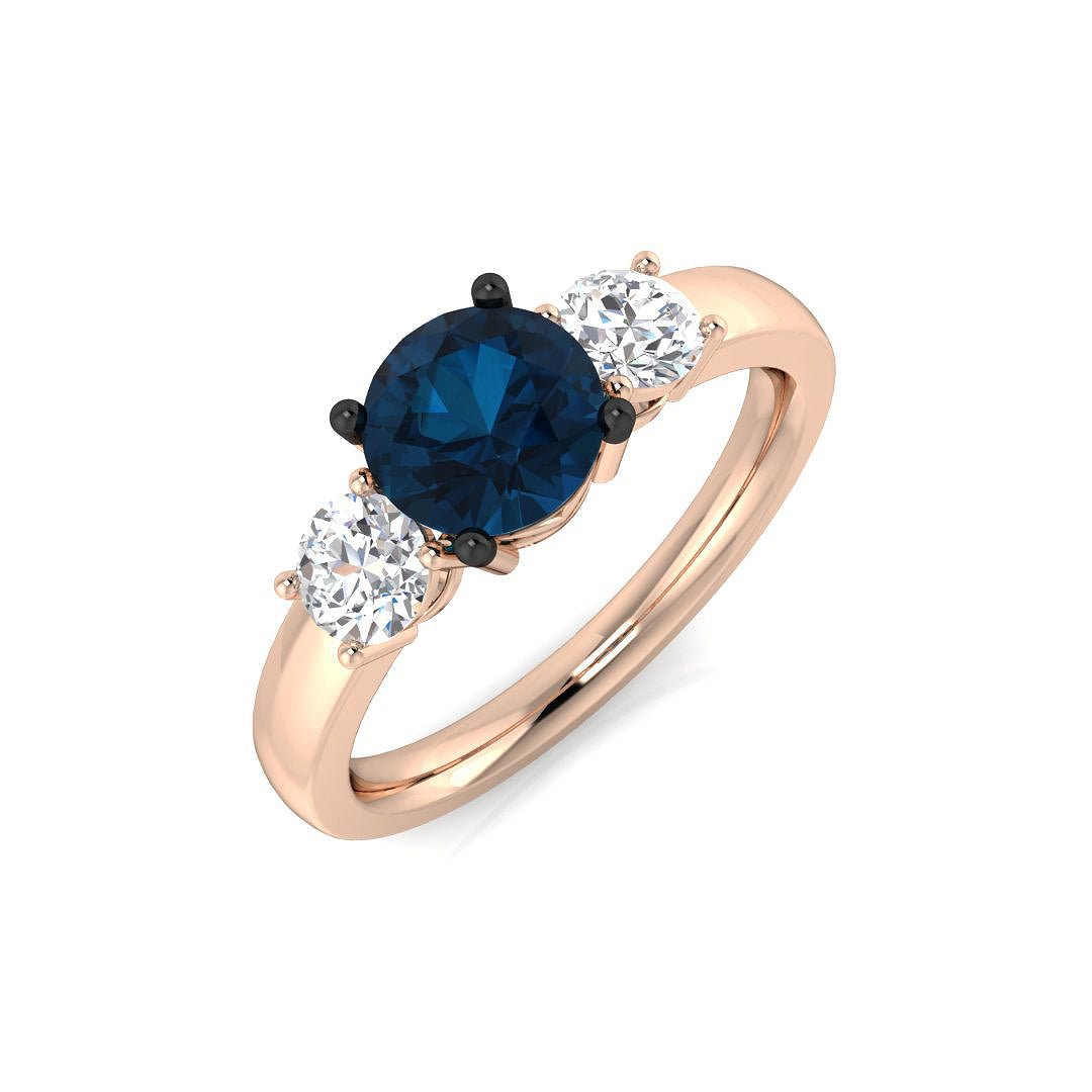 14K Gold 3 - Stone Blue Diamond Ring with White Diamonds (Blue Diamonds 1.36 cts., White Diamonds 0.5 cts.)