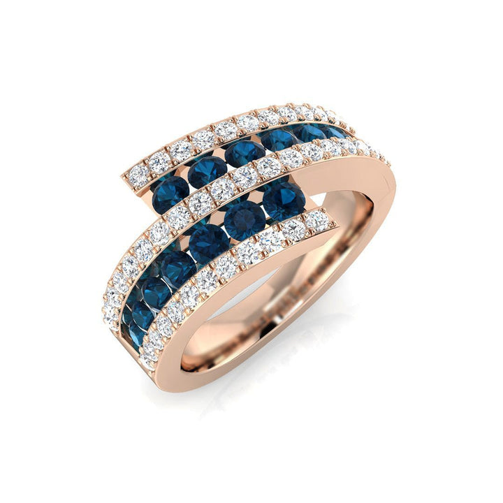 14K Gold Curved Diamond Ring with Blue Diamond (Blue Diamonds 0.87 cts., White Diamonds 0.56 cts.)