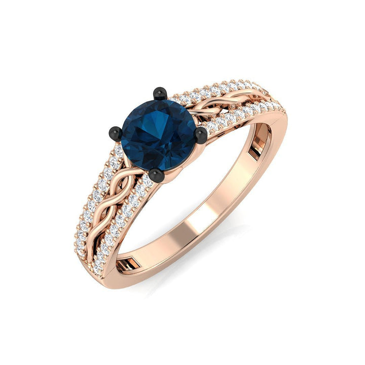14K Gold Twisted Vine Diamond Ring with Blue Diamond (Blue Diamond 0.7 cts., White Diamonds 0.16 cts.)