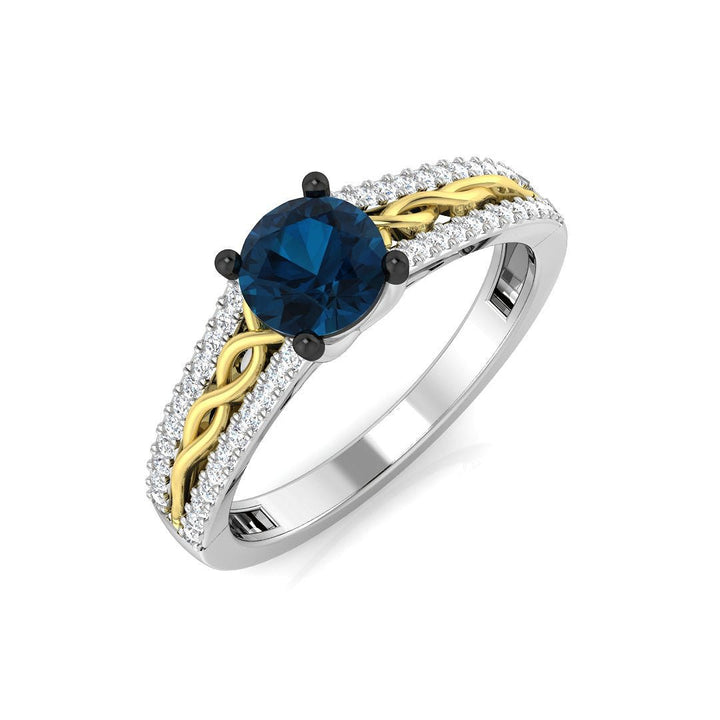 14K Gold Twisted Vine Diamond Ring with Blue Diamond (Blue Diamond 0.7 cts., White Diamonds 0.16 cts.)