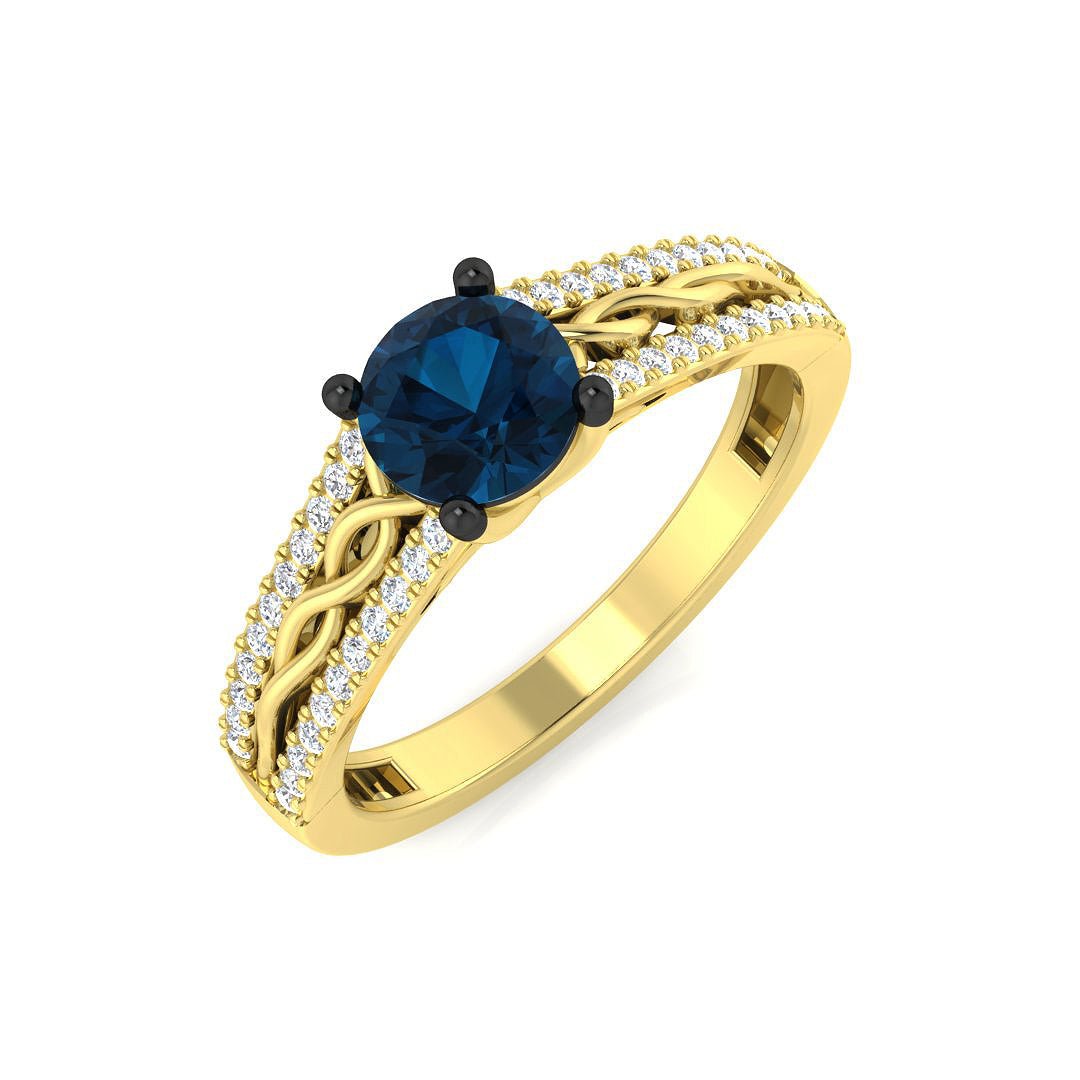 14K Gold Twisted Vine Diamond Ring with Blue Diamond (Blue Diamond 0.7 cts., White Diamonds 0.16 cts.)