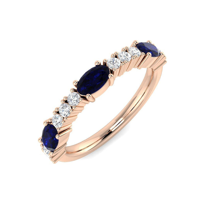 14KT Gold Alternating Oval Blue Sapphire and Diamond Band (Sapphire 0.90 cts, Diamond 0.25 cts)