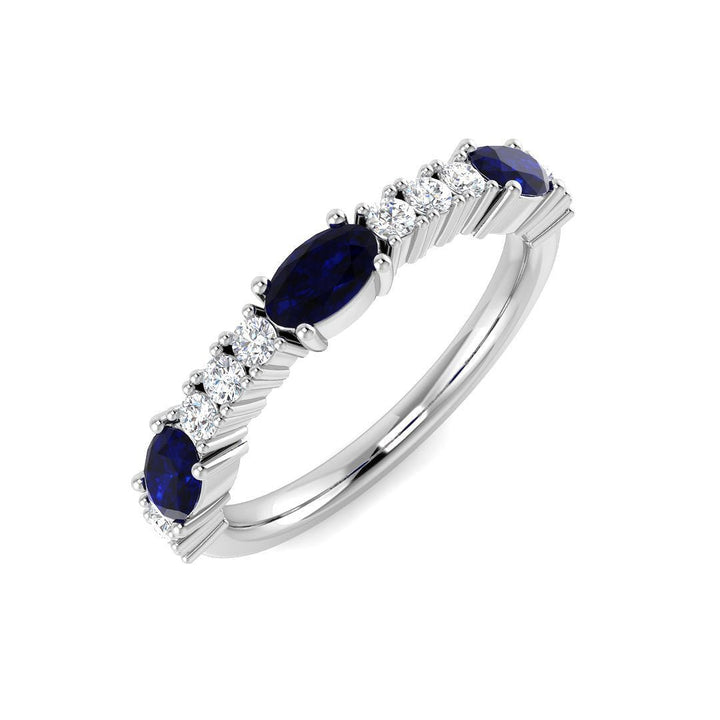 14KT Gold Alternating Oval Blue Sapphire and Diamond Band (Sapphire 0.90 cts, Diamond 0.25 cts)
