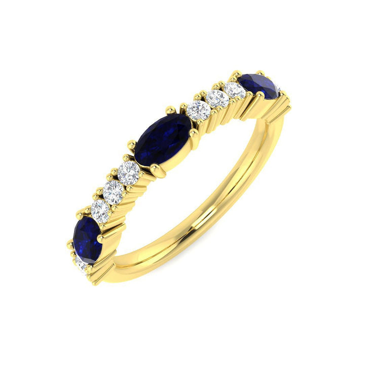 14KT Gold Alternating Oval Blue Sapphire and Diamond Band (Sapphire 0.90 cts, Diamond 0.25 cts)