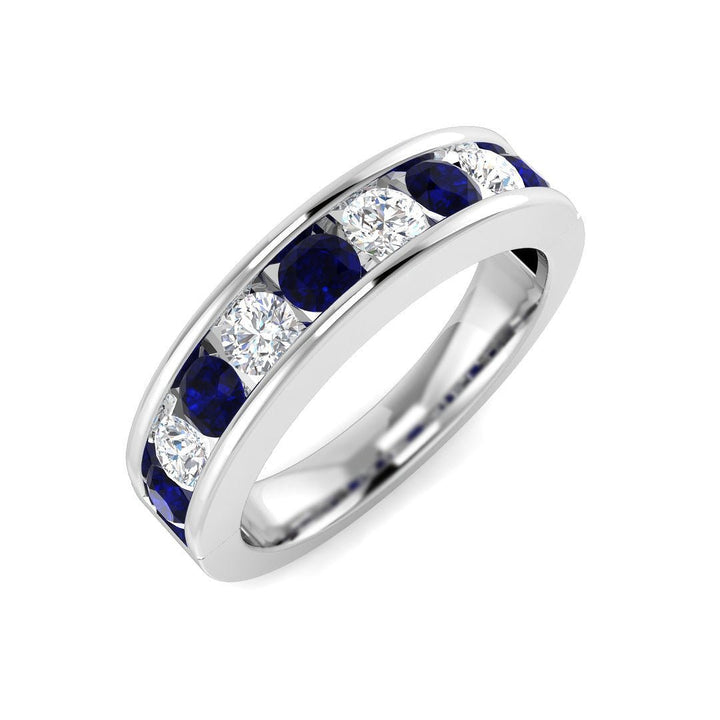 14KT Gold Alternating Round Blue Sapphire and Diamond Channel Band (Sapphire 0.75 cts, Diamond 0.40 cts)