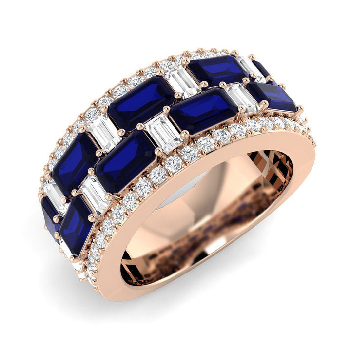 14KT Gold Baguette Blue Sapphire and Diamond Band (Sapphire 3.00 cts, Diamond 0.45 cts)
