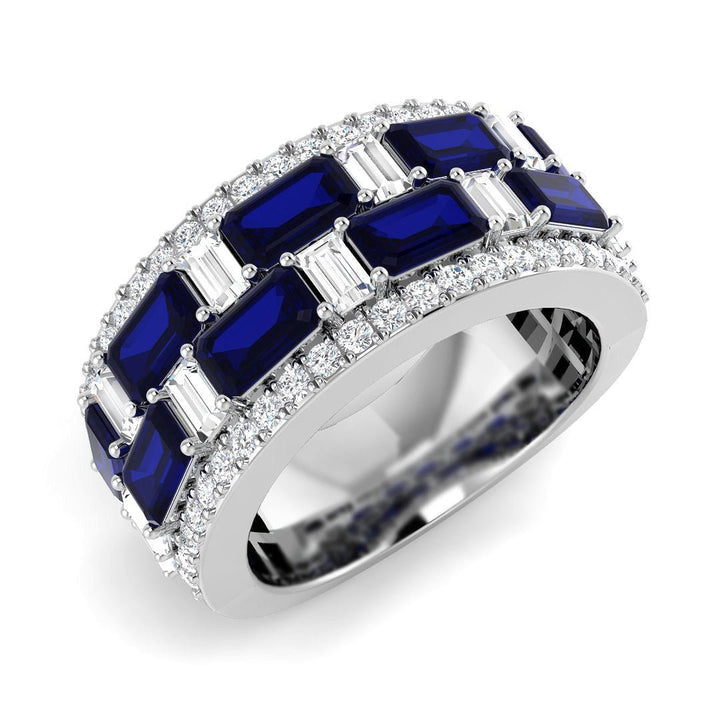 14KT Gold Baguette Blue Sapphire and Diamond Band (Sapphire 3.00 cts, Diamond 0.45 cts)