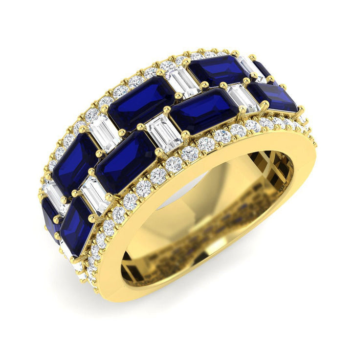 14KT Gold Baguette Blue Sapphire and Diamond Band (Sapphire 3.00 cts, Diamond 0.45 cts)