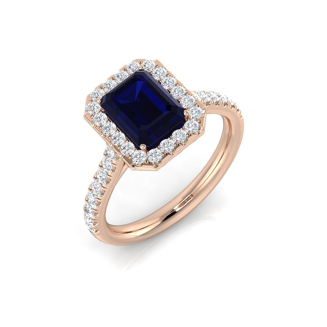 14KT Gold Blue Sapphire and Diamond Halo Ring (Blue Sapphire 1.50 cts, White Diamond 0.35 cts)