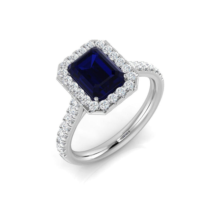 14KT Gold Blue Sapphire and Diamond Halo Ring (Blue Sapphire 1.50 cts, White Diamond 0.35 cts)