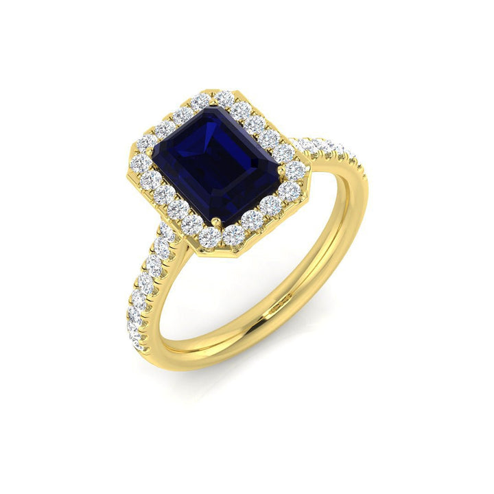 14KT Gold Blue Sapphire and Diamond Halo Ring (Blue Sapphire 1.50 cts, White Diamond 0.35 cts)